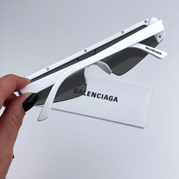 🔥  Balenciaga BB0003S 002 Sunglasses White Silver Grey Mirrored Unisex - Picture 3 of 13
